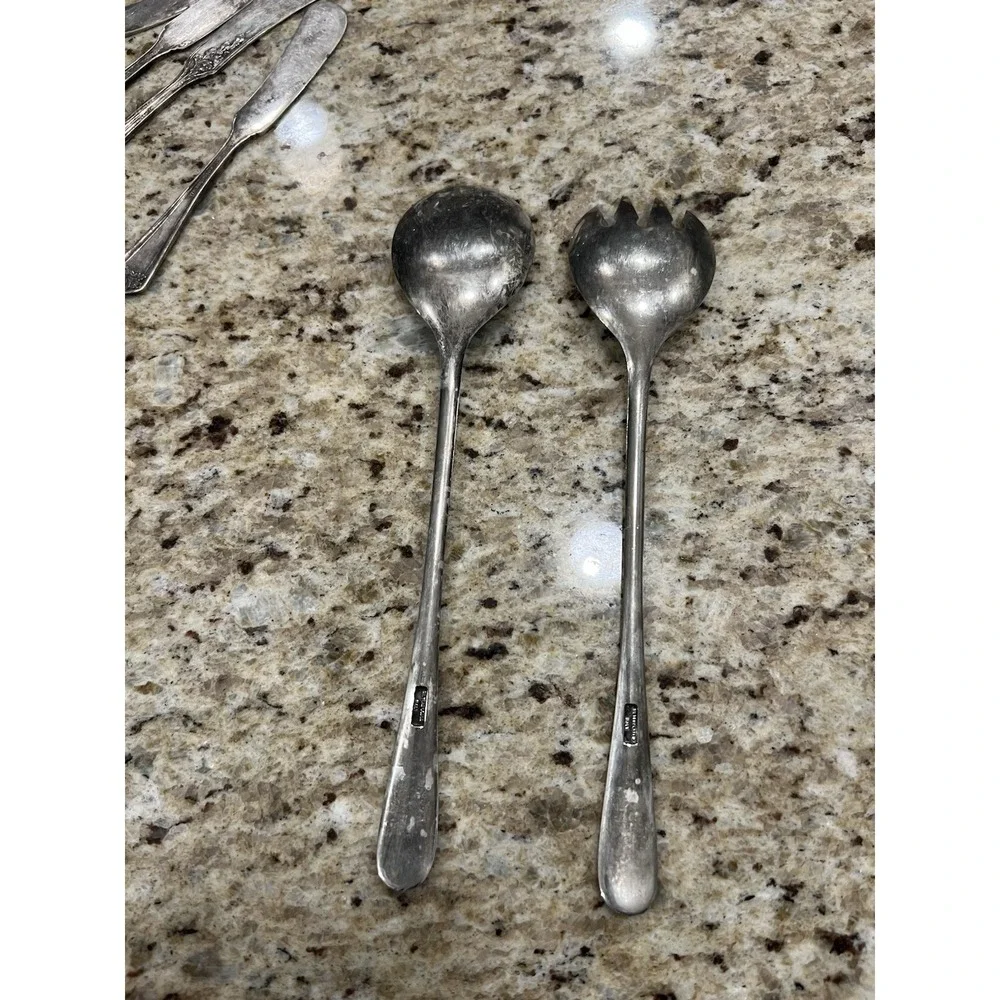 VTG Silver Plated Salad Serving Spoon Fork Set From‎ ITALY 2 Piece Italian 9